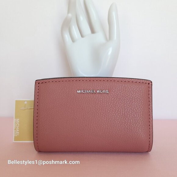 MICHAEL KORS Bryant MEDIUM Pebbled Leather Bifold Wallet with ID Window- Rose ⭐ - Picture 1 of 16